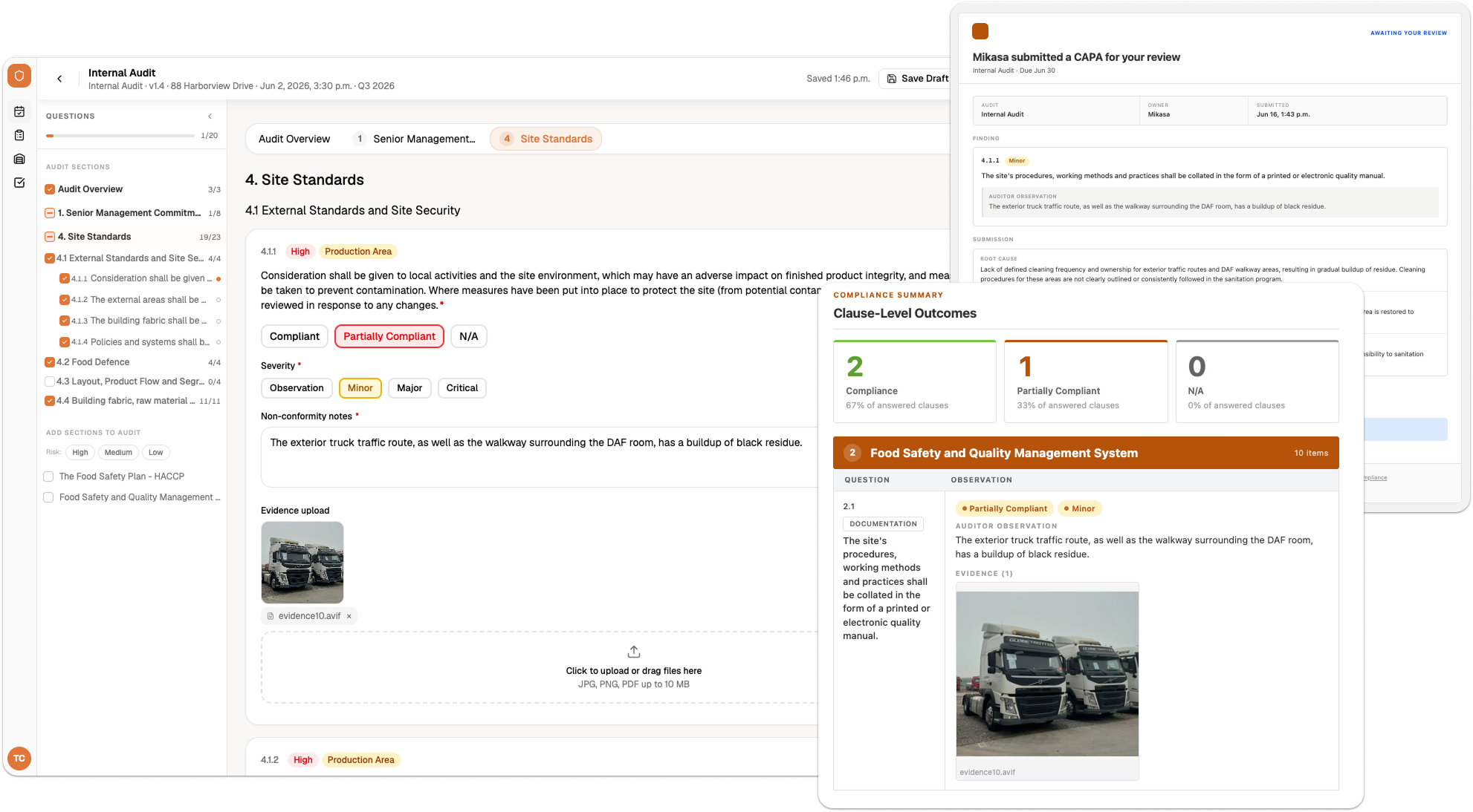 Enterprise Compliance — audit / workflow screens